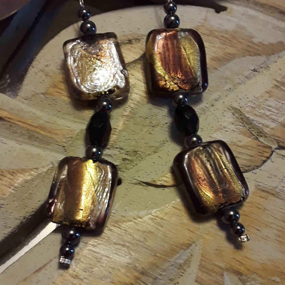 Hematite and glass bead earrings